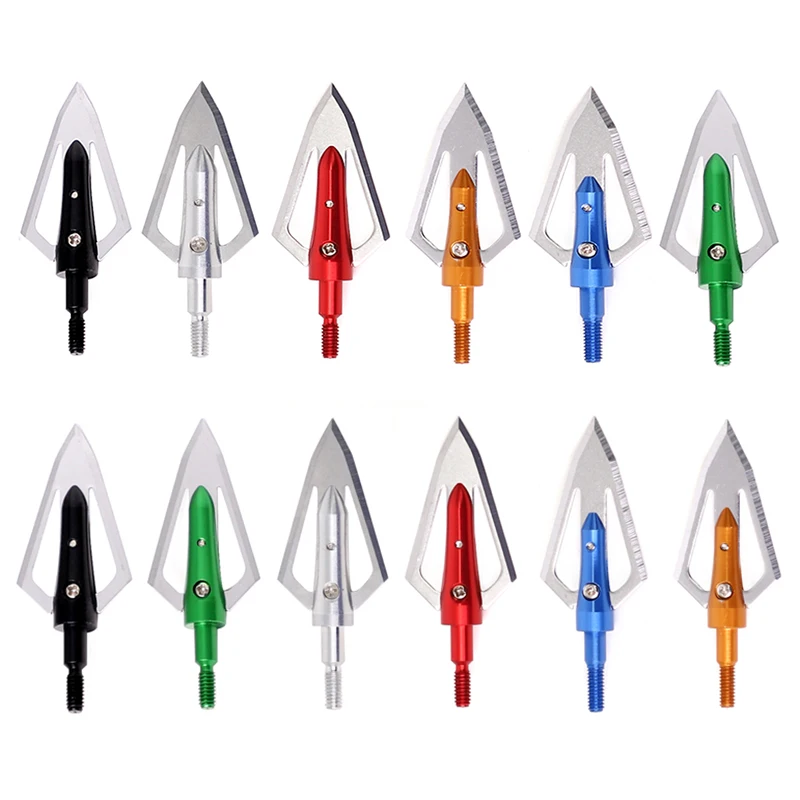 6pcs 100gn Aluminum+Stainless Steel Broadhead Arrowhead 2 Fixed Blade Archery Point Hunting Arrow Head for Recurve/Compound bow