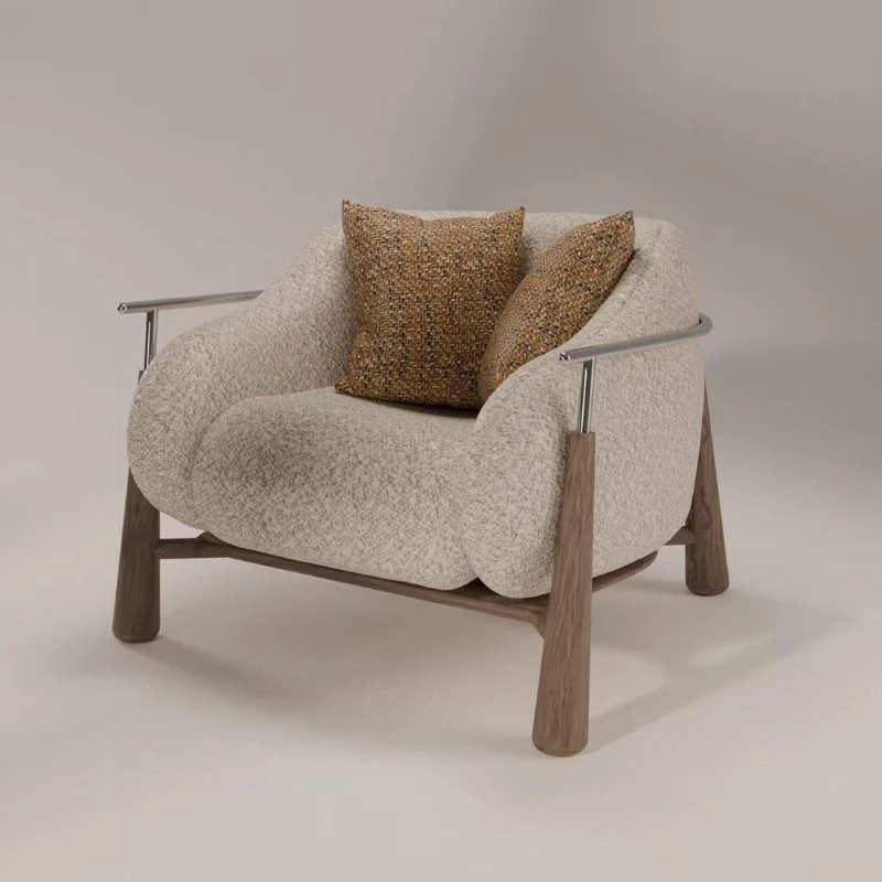 

Pre-used solid wood sofa chair living room bedroom metal single sofa lazy sofa lounge