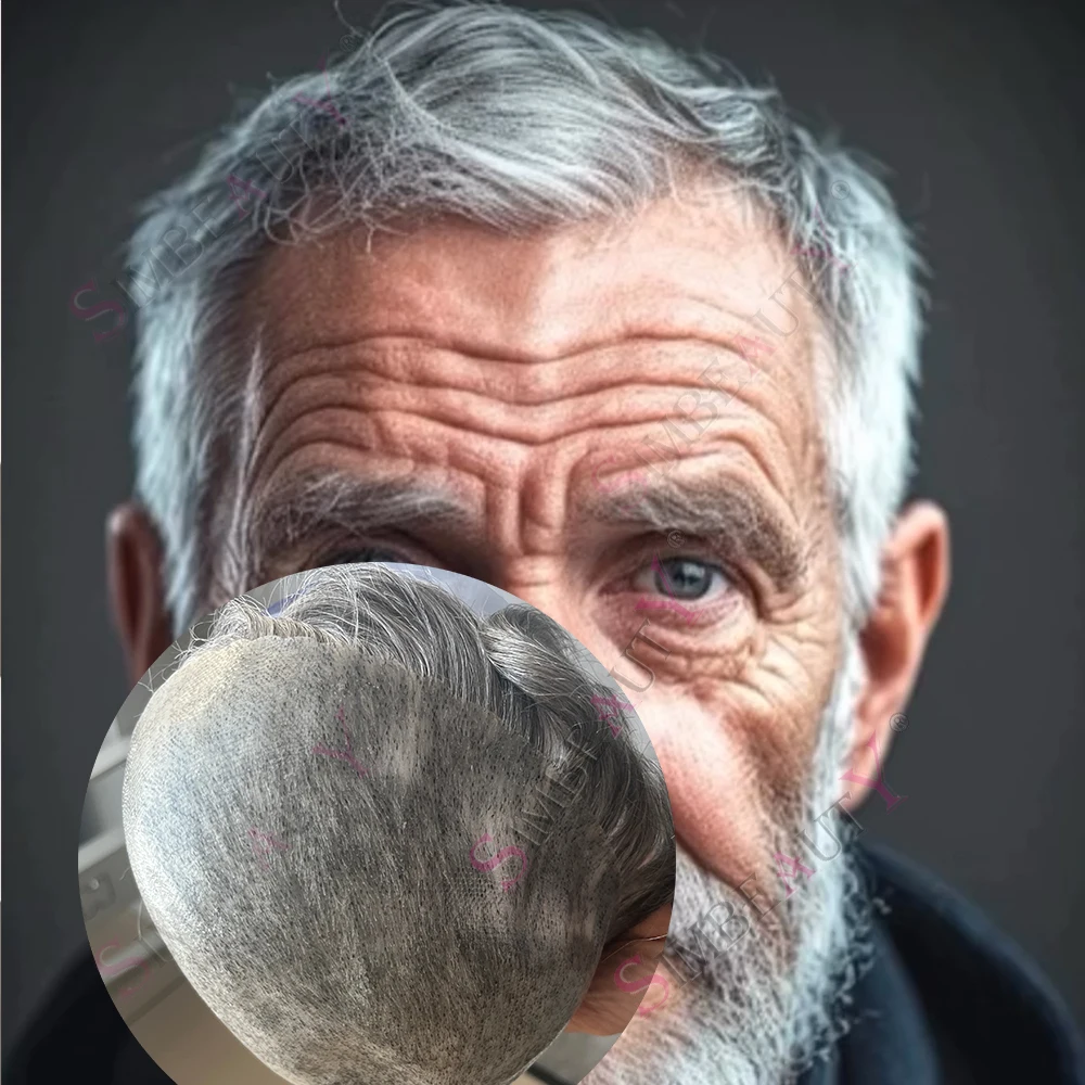 

Cheapest 30MM Wavy Grey 1B65 1B80 Old Men's Toupee Dark Brown Black Man Durable Super Thin Skin 0.1mm PU Skin Capillary Prosthes