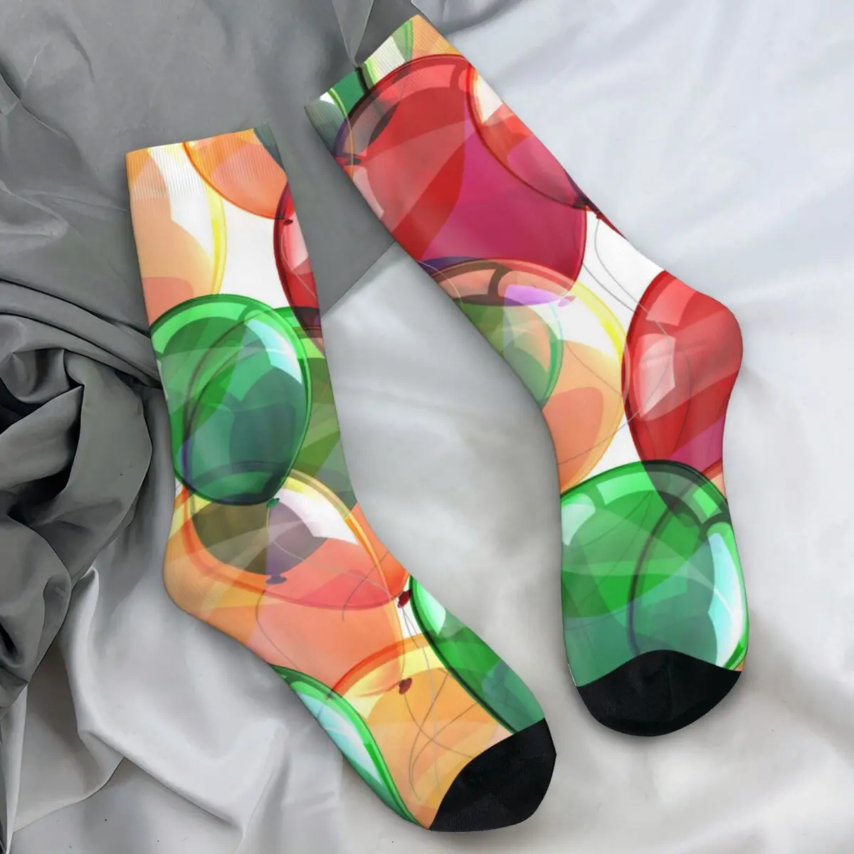

Holiday Balloons With Flying Multicolored Stockings Unisex Men Socks Soft Kawaii Socks Winter Sports Anti Skid Design Socks Gift