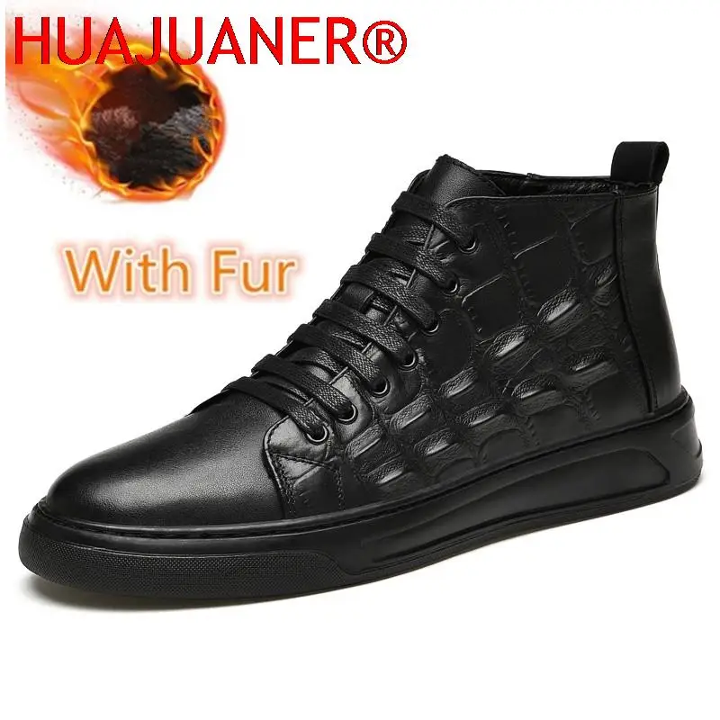 Brand Men's Winter Boots Retro Genuine Leather Boots Men Warm Snow Shoes Handmade Luxury Sneakers Men Casual Shoes