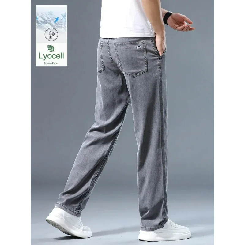 Sommerliche, dünne, lockere Herrenjeans aus Lyocell – Weiche, fließende Business-Casual-Hose in klassischem Rauchgrau – Marken-Eisseide-Kühlhose