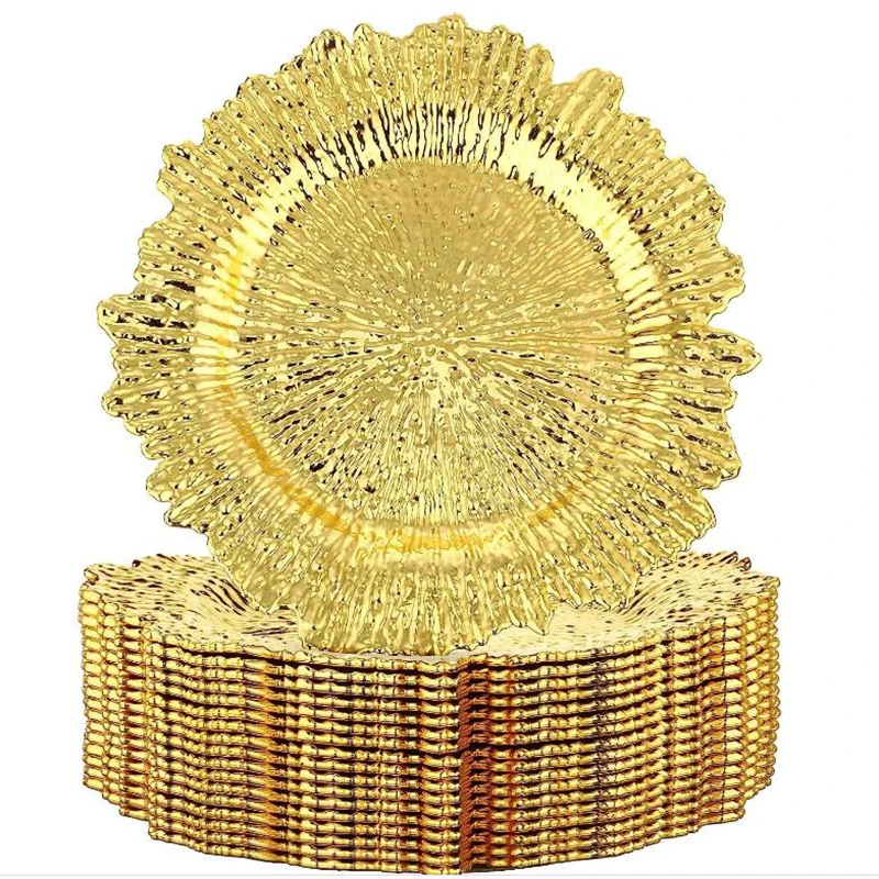 50PCS Gold Charger Plates Reef Plate Chargers for Dinner Plates, Plastic Decorative Plates for Table Setting