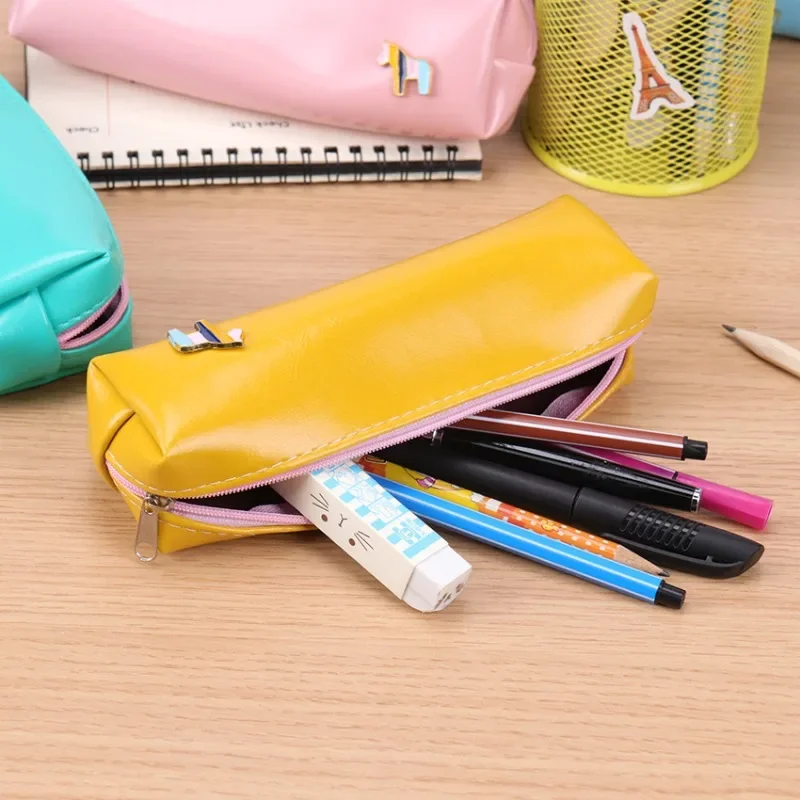 1PC Small Fresh Korean Version Candy Color Horse PU Leather Pencil Case Stationery Storage Bag Student Pencil Bag