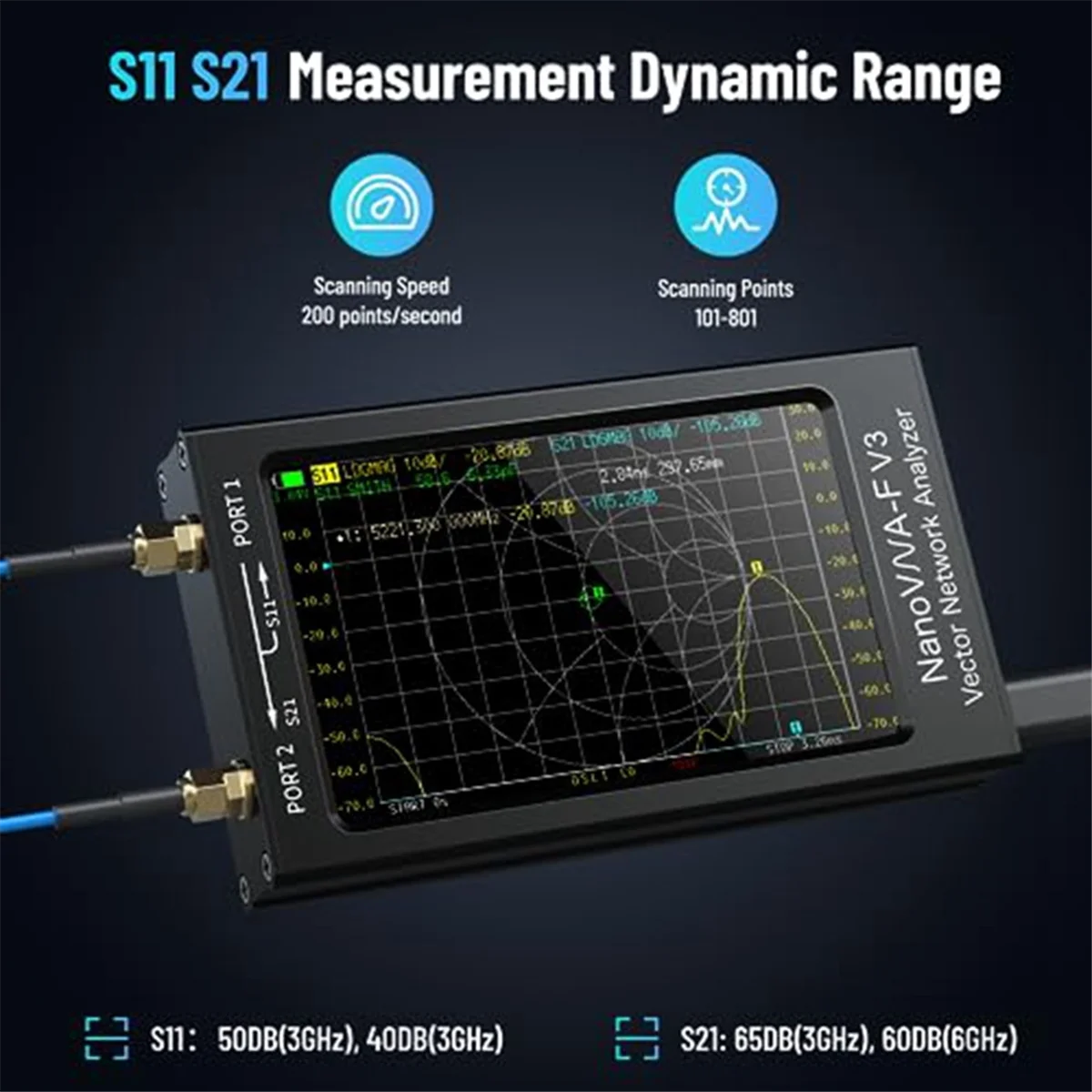 NanoVNA-F V3 Vector Network Analyzer, 1MHz-6GHz 4.3 นิ้ว HF VHF UHF VNA เครื่องวิเคราะห์เสาอากาศ, วัด 801 จุดสแกน