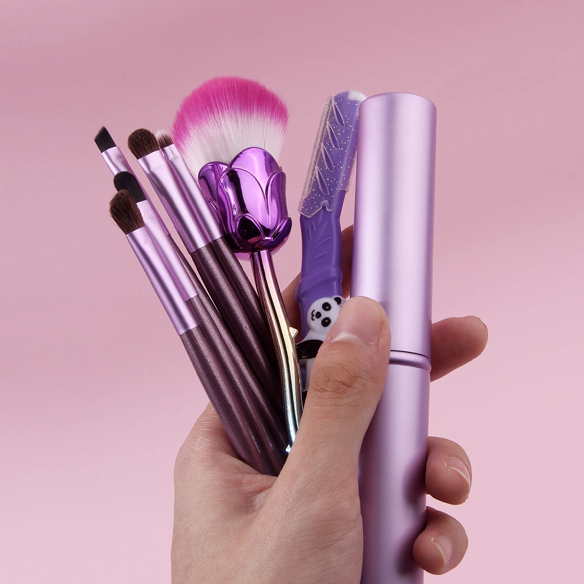 8PCS multi-functional eye makeup brush set + rose-shaped blush brush & Portable Eyebrow trimmer & aluminum tube storage bucket