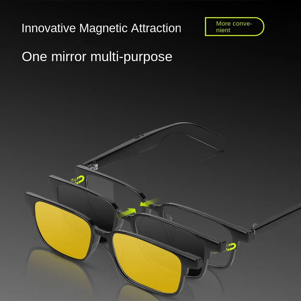 KX32 Intelligent Bluetooth Glasses Magnetic Absorption Charging Polarized Night Vision Lens Anti Blue Light Wireless Earphones