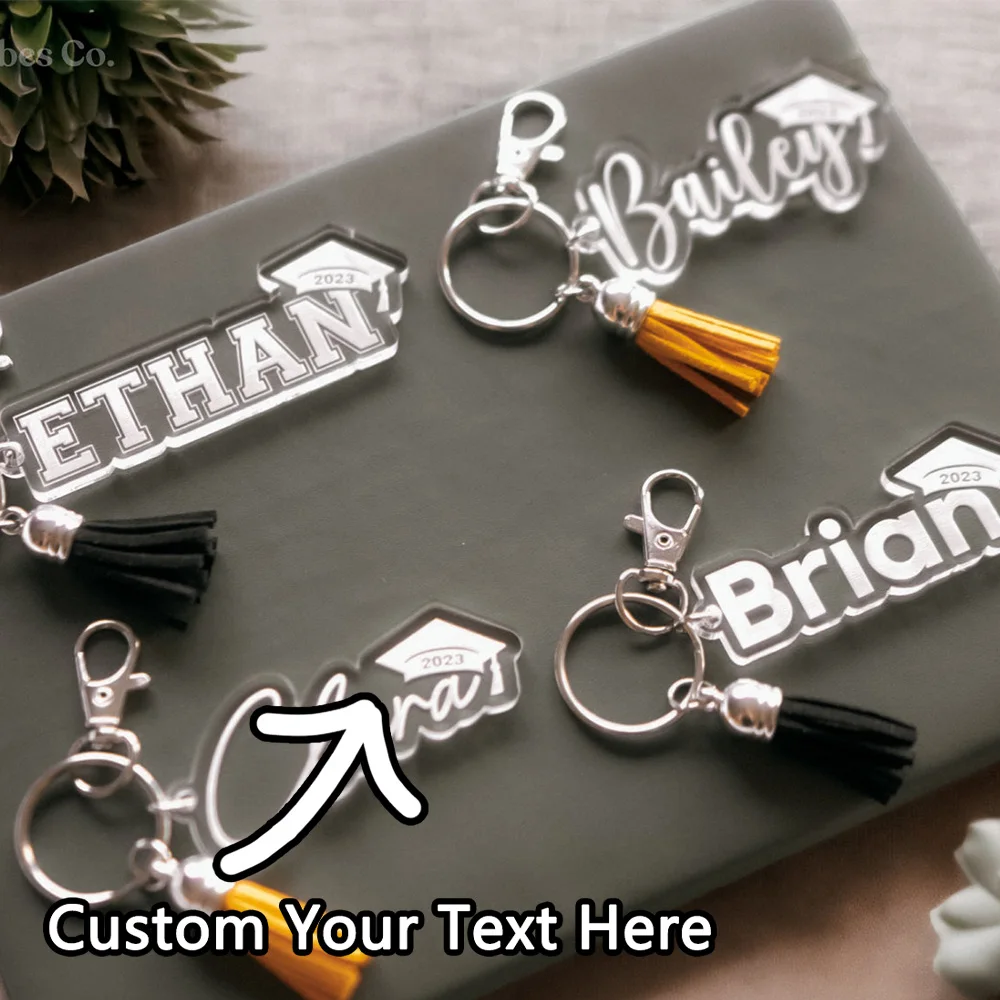 قطعة واحدة من سلسلة مفاتيح PMMA المخصصة - اسم وسنة محفورة شخصية، DIY، منقوشة بالليزر، ملحق مثالي للاستخدام اليومي وخريج لا يُنسى