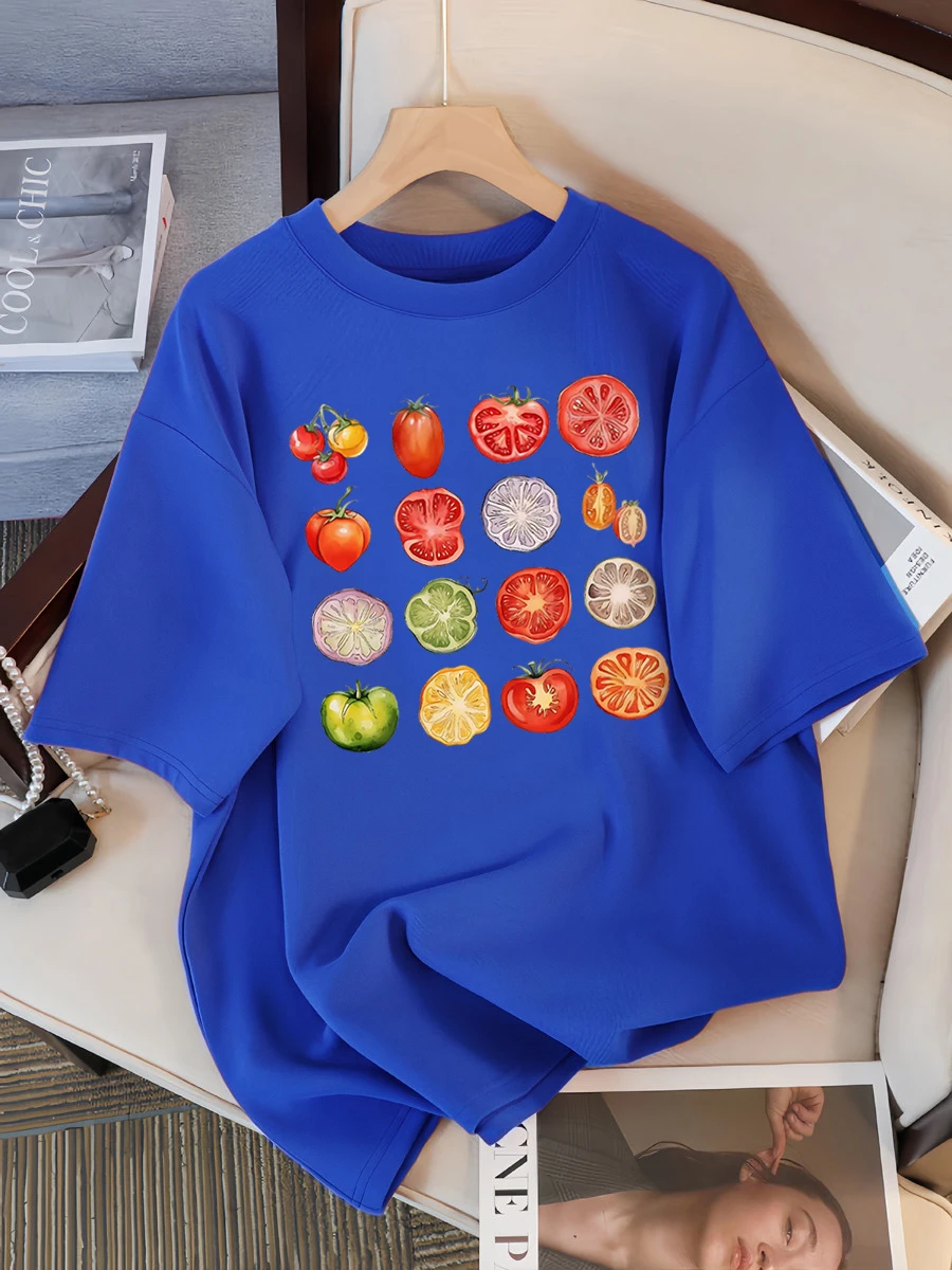 Camiseta con gráfico de colección de variedades de tomate para mujer, ropa de moda de verano, camisetas informales de manga corta de calle de algodón de Hip Hop