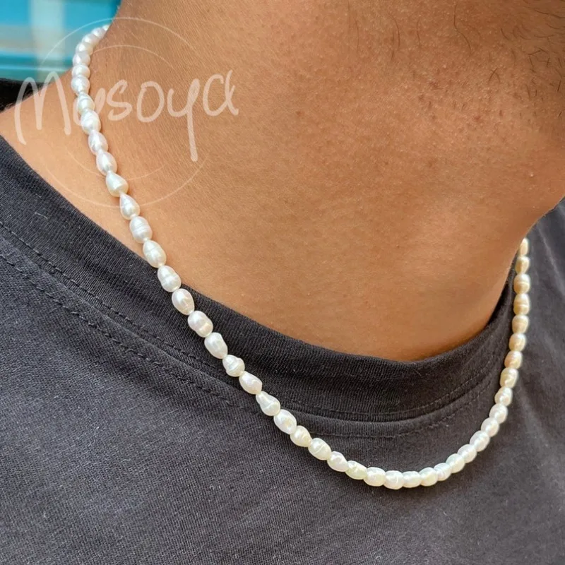 

MYSOYA 5-6mm Natural Rice Shape Freshwater Pearl Necklace With Gift Box Perfect Birthday Wedding Jewelry Gift For Women And Men