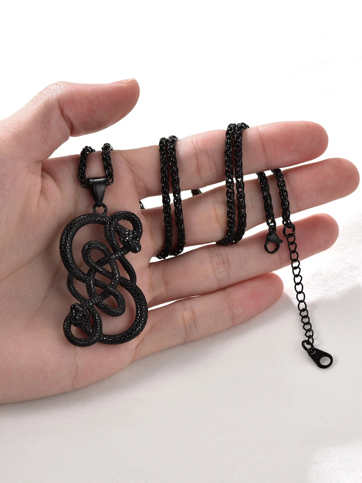 Snakes Pendant Necklace for Men Women 316L Stainless Steel Animal Charm Snake Serpent Pendant 22inches Wheat Link Chain Necklace