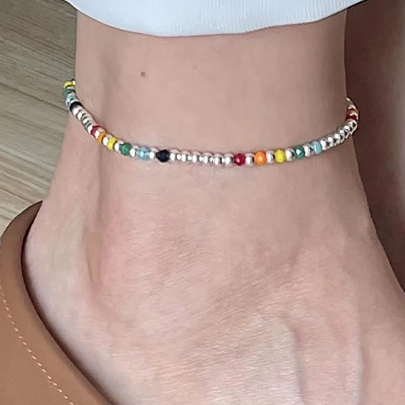 FOXANRY Multicolor Bead Chain Elastic Anklet for Women Couples Summer New Trendy Elegant  Holiday Beach Party Accessories Gifts