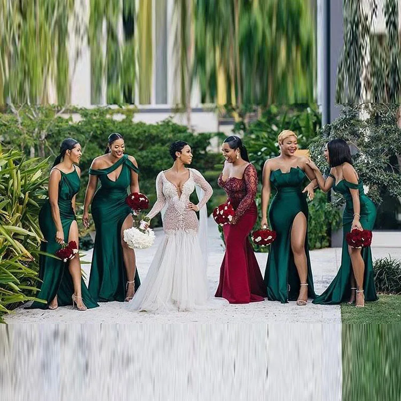 Green Off Shoulder Bridesmaid Dress with Side Split Formal Party Dress 4  models Plus Size Evening Dress Bridesmaid Dress Custom