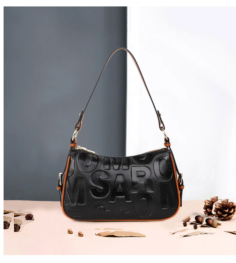 Aidrani Echtleder-Handtaschen für Damen, Designer-Umhängetaschen, neue Schultertasche mit Litchi-Textur, Umhängetasche – Detail 3