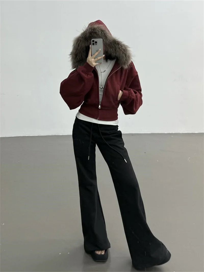 New Year Ankela Red Fur Collar Hooded Jacket for Women, Autumn and Winter Thick Design,  New Style Slim Fit And Classic Short To
