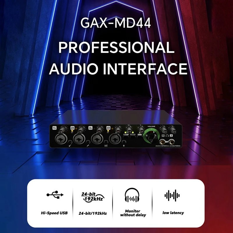 A99E-GAX-MD44 Professional Microphone Sound Card 24Bit 192Khz 4 Way Audio Interface For Podcast Recording Music Instrument