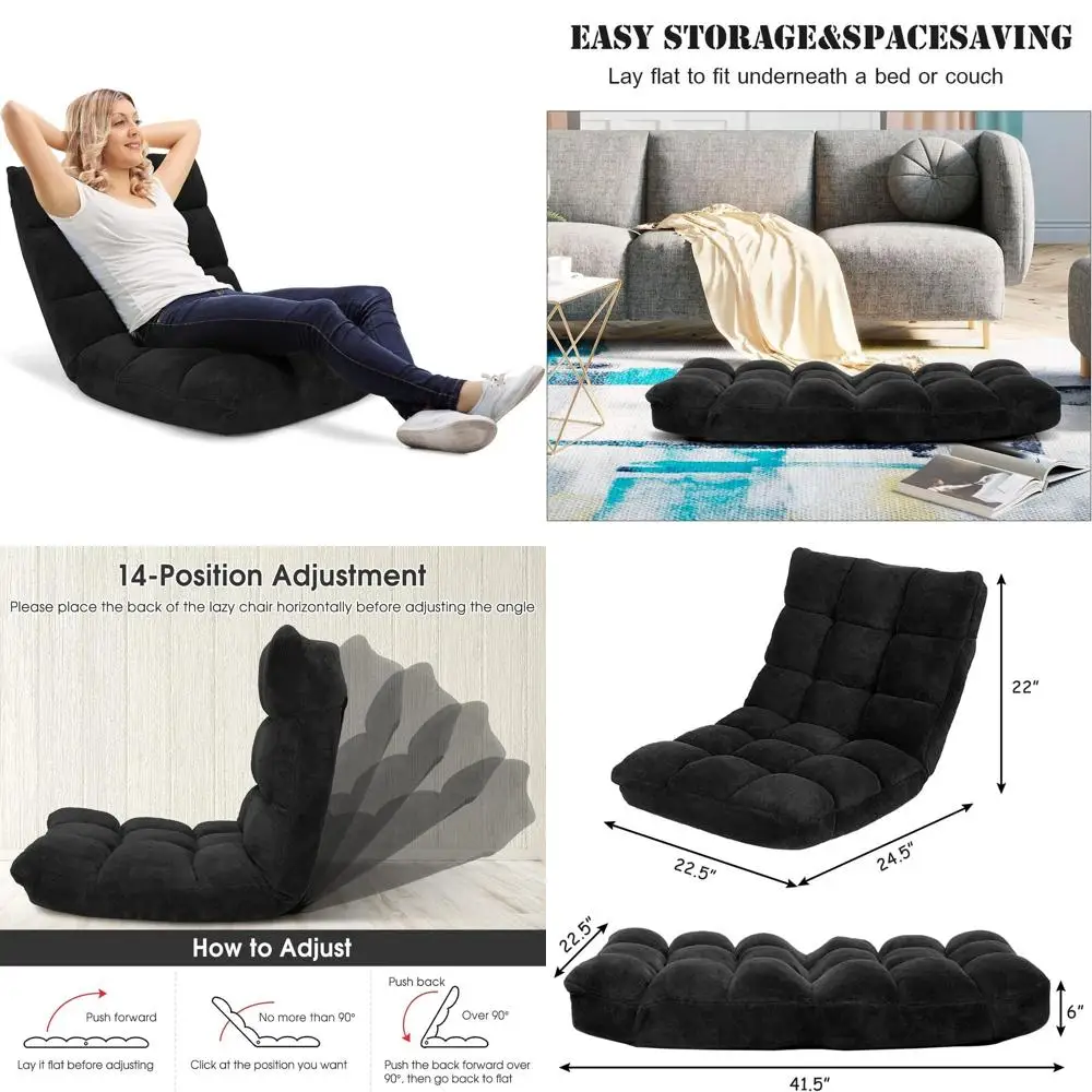 

Adjustable 14-Position Floor Chair with Back Support for Gaming, Reading, Meditation, and Living Room Relaxation - Black