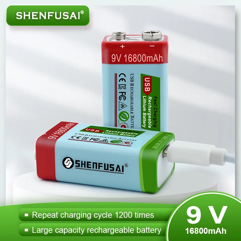 

SHENFUSAI-USB lithium-ion battery, 9V, 16800MAH, rechargeable lithium-ion battery, 6-year service life, suitable for microphones