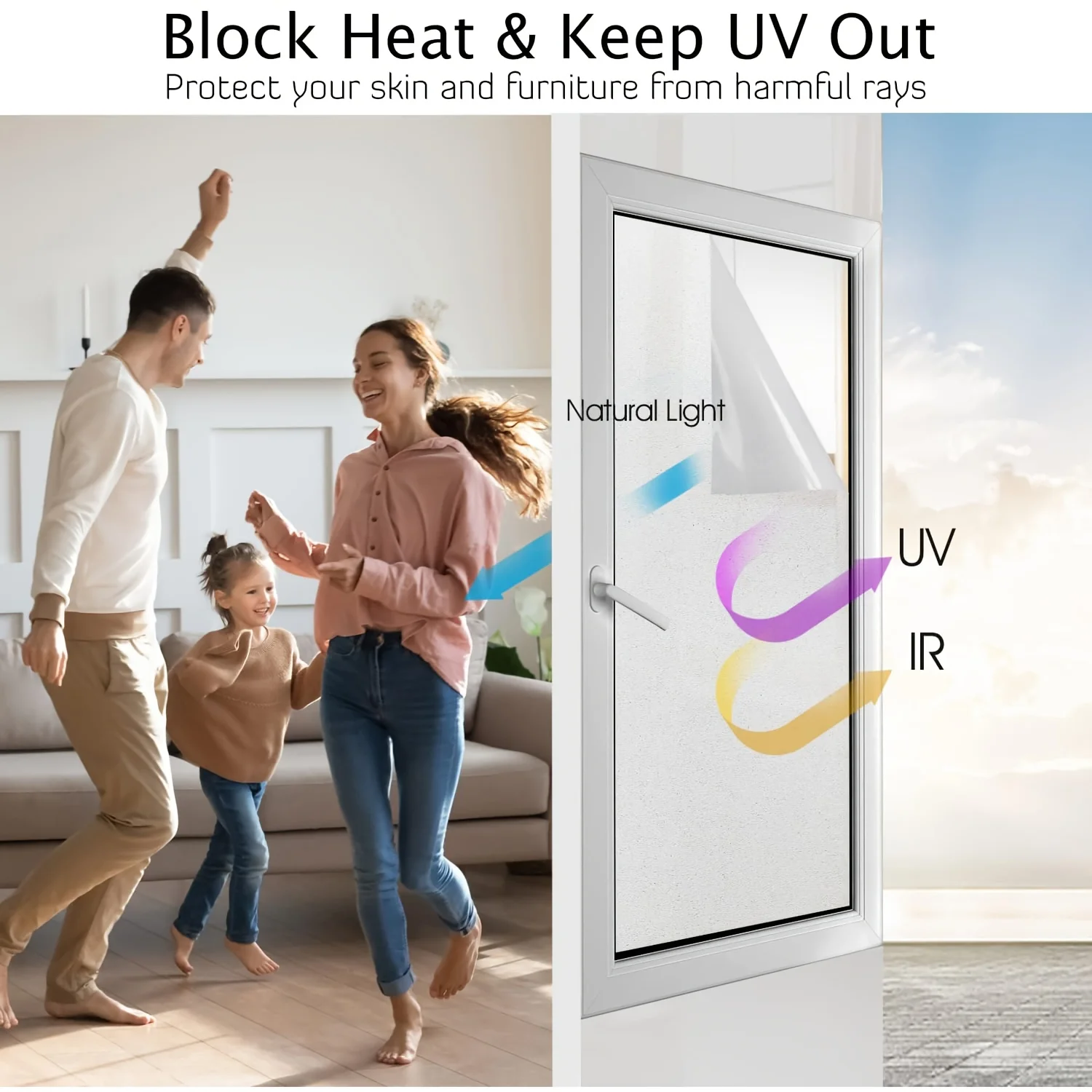 Frosted Privacy Window Film Static Cling No Glue Heat Control UV Protection Removable for Home Bathroom Glass