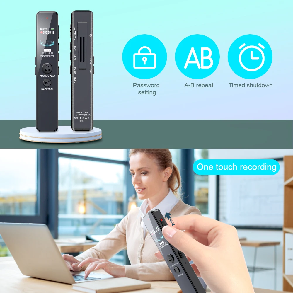 Nagrywanie głosu V76 z redukcją szumów 3 rodzaje nagrań Subsection Cyfrowe urządzenie do nagrywania aktywowane głosem Dyktafon