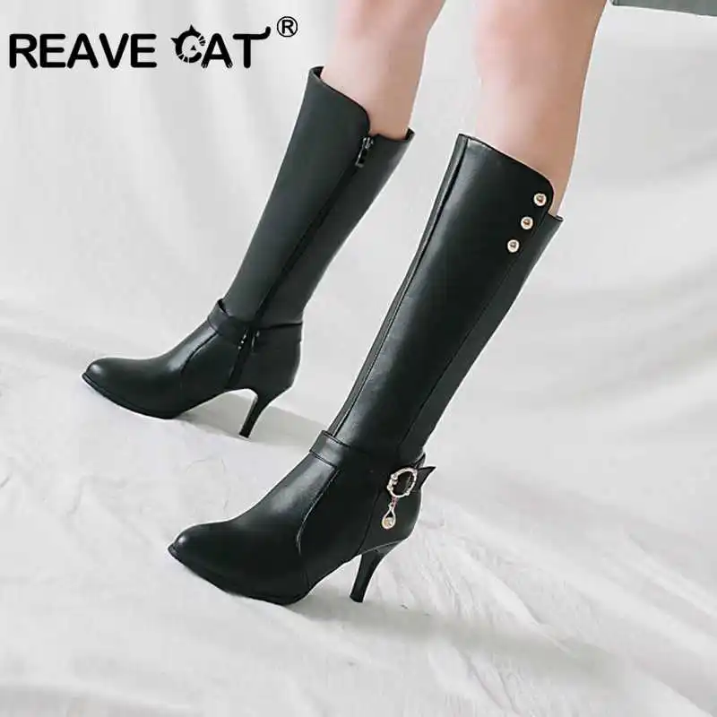 REAVE CAT Shoes Women Knee boots Spring Autumn shoes size 34-46 Pointed Toe mujer Botas feminino Thin Heel A1325