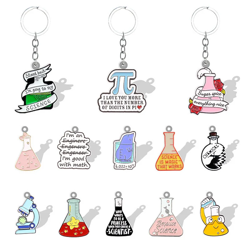New Creative Chemical Mathematics Element Key Chain Beaker Measuring Cup Equipment Acrylic Pendant Funny Gift for Science Lovers