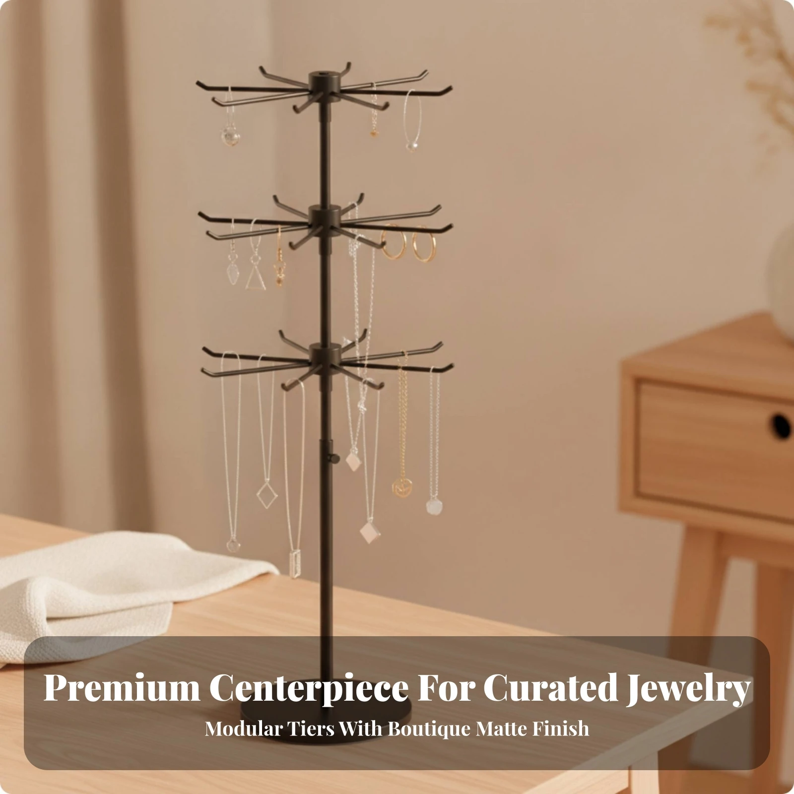 Jewelry Display Rack Sturdy Jewelry Display Stand Rotating Necklace Holder Stable Necklace Holder with Hooks Space-Saving