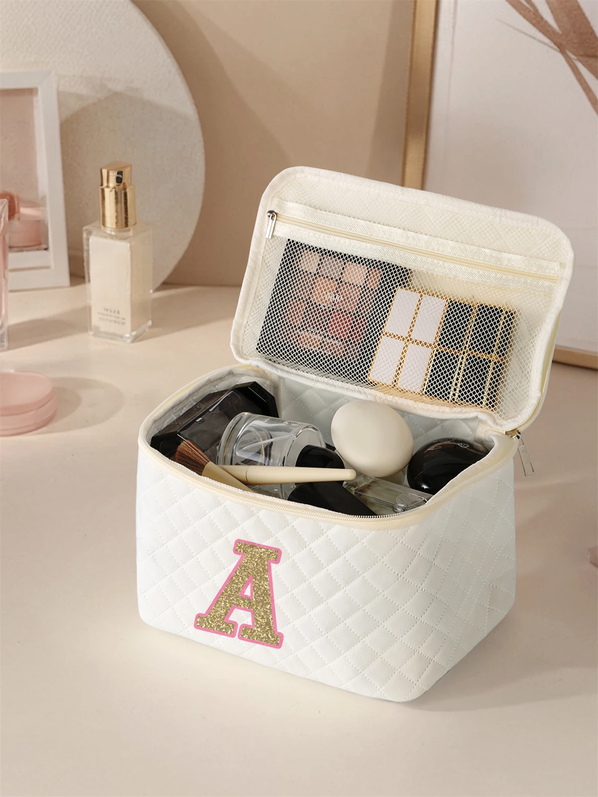 1 Juego de bolsa de maquillaje portátil, diseño de gran capacidad, fácil acomodar sus cosméticos, liviana y portátil para guardar cosméticos