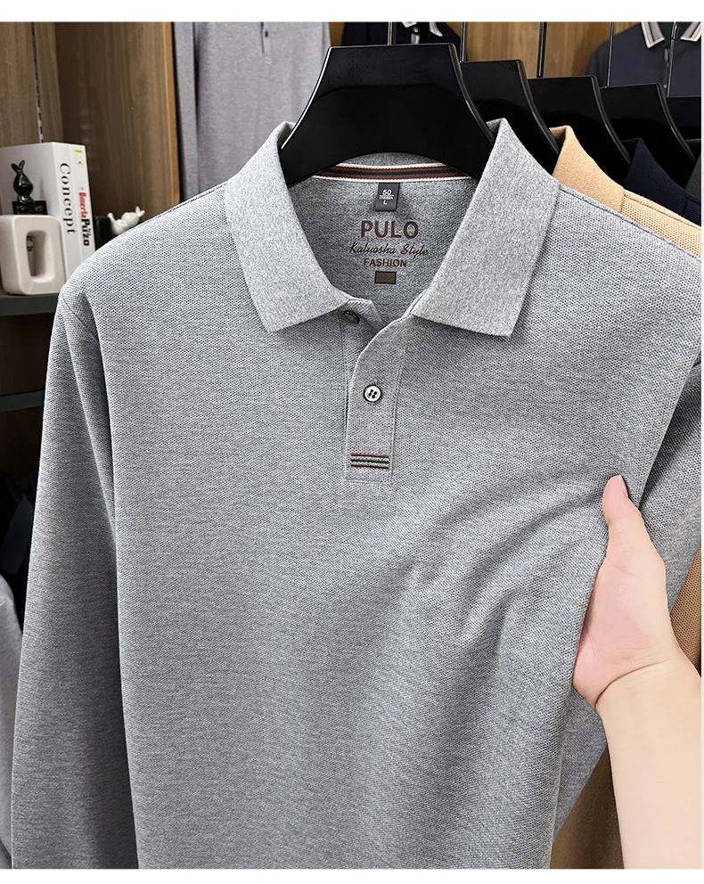 Hochwertiges Langarm-Poloshirt aus 100% Baumwolle für Herren, neue Luxus-Modemarke, Frühling/Herbst, luxuriöser Komfort, lässiges Business-T-Shirt. – Detail 30