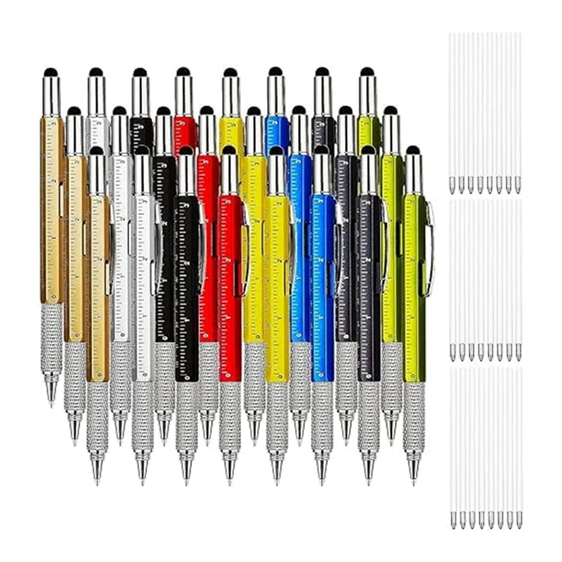 24 Pcs 6-In-1 Tool Pens Multi-Tool Tool Pens And 24 Pcs Ink Refills Gadget Screwdriver Gift Pens