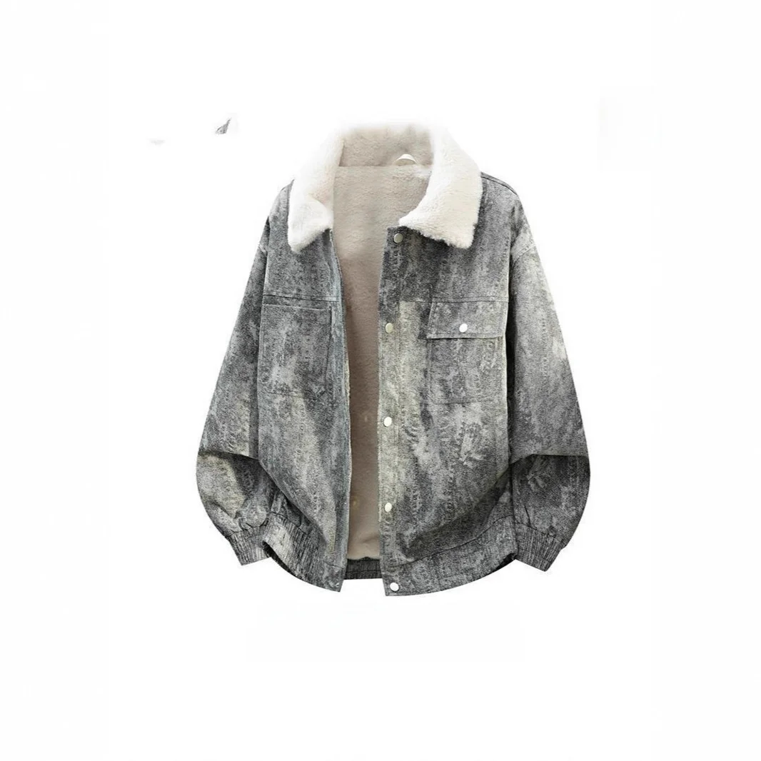 

Men's Fce Lined Thiened Suede Cotton Jaet Autumn Winter Fur Collar Leather And Fur Jaet Mountain Eagle Design