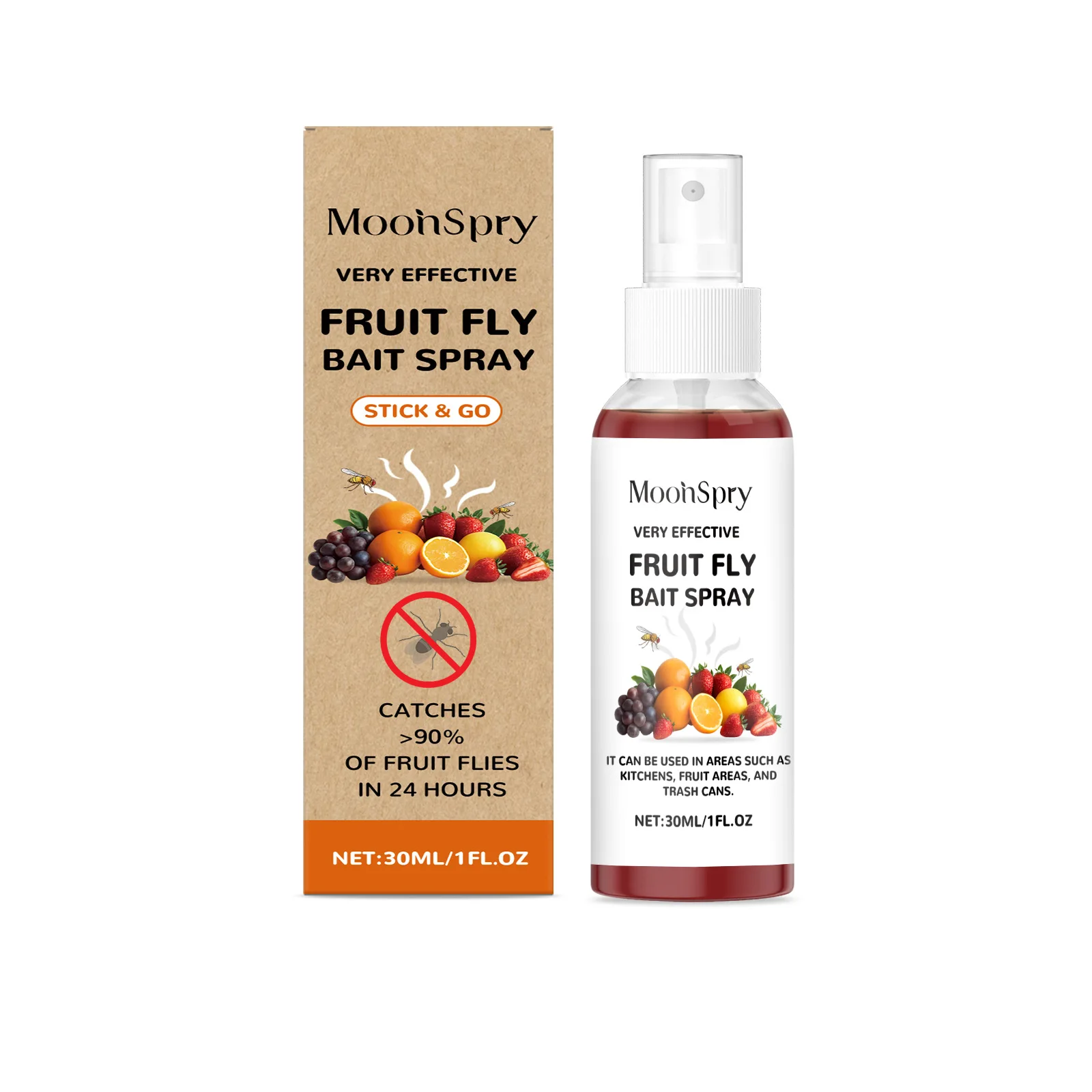 

MOONSPRY Drosophila Bait Spray - Fructose Sorbitol Formula - Effective Daily Capture - For Household Kitchen Fruit Fly Control