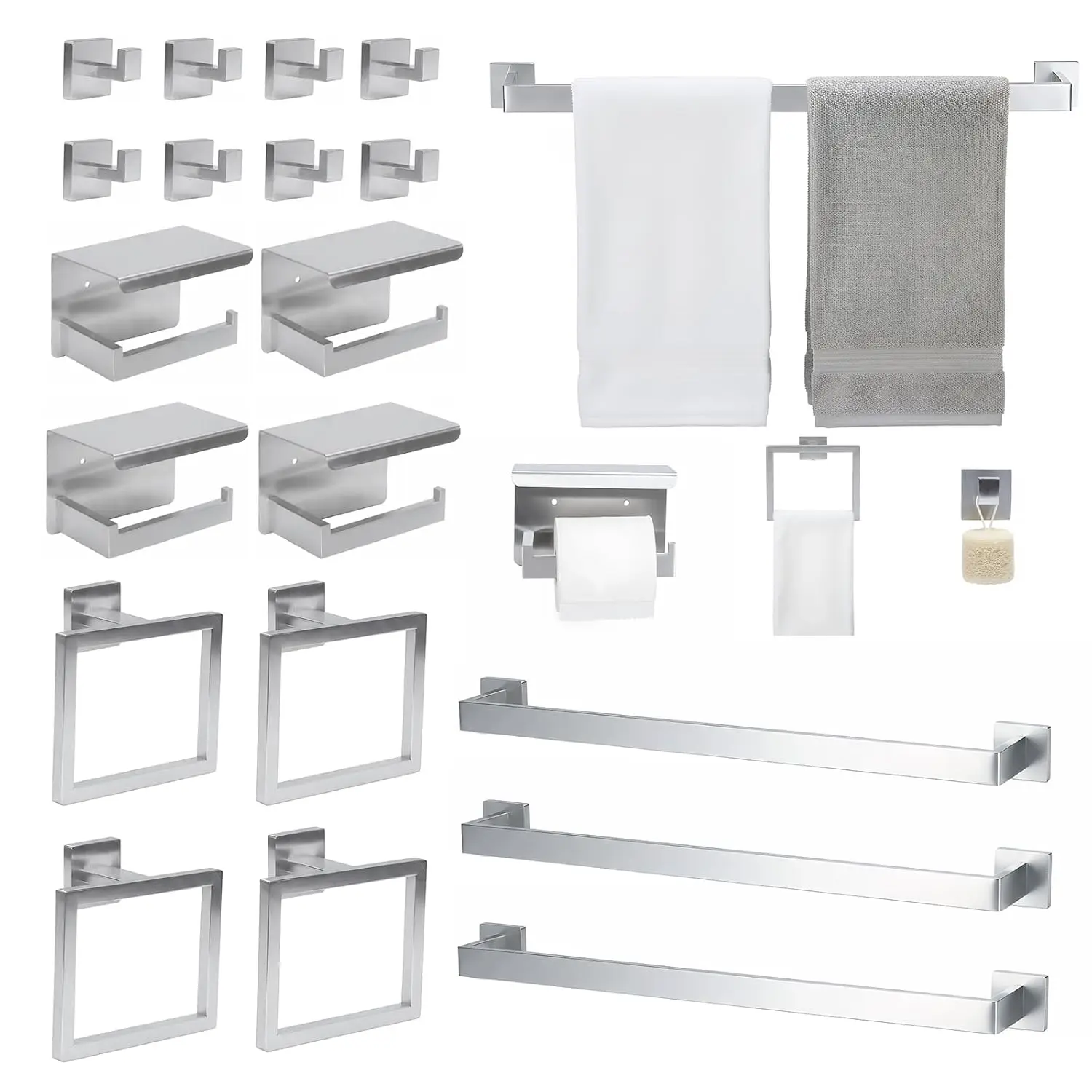 

20pc Stainless Steel Bathroom Hardware Set Wall Mounted Towel Rack Paper Holder Ring Hook, Customized
