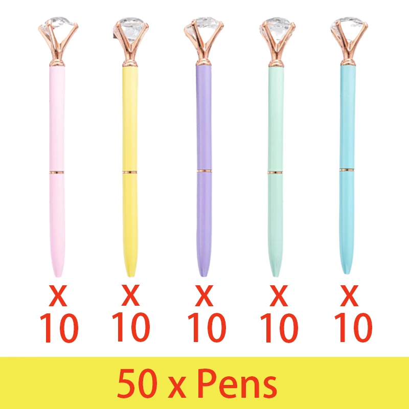 50Pcs Candy Color Diamond Pendant Metal Pen Ballpoint Pen Advertising Pens Stationery Wholesale School Supplies