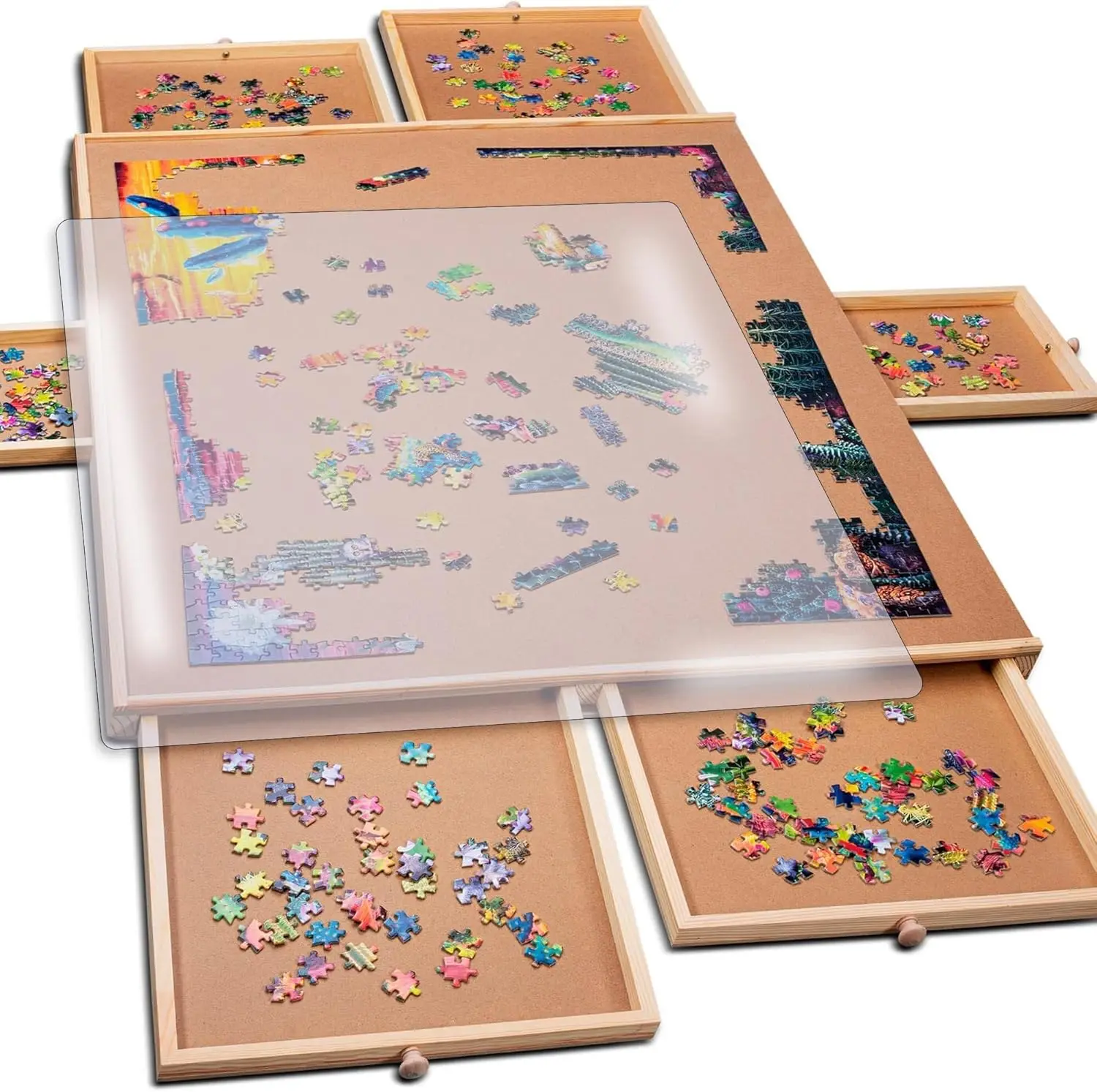 

Puzzle Locker 1500 Piece Puzzle Board with Drawers & Cover, Wooden Sturdy Portable Jigsaw Puzzle Table with 6 Drawers 27" x 35"