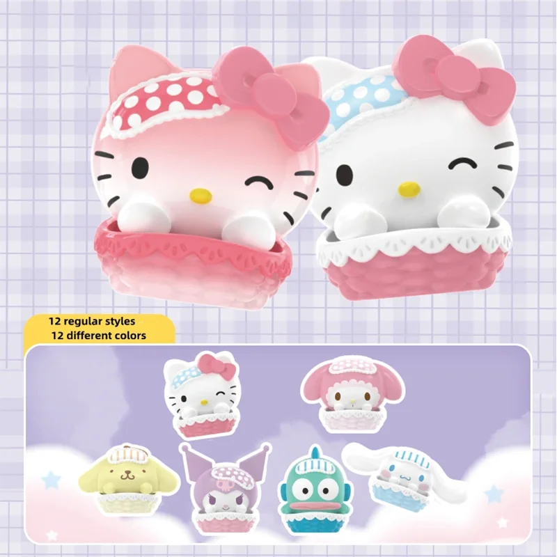 12pcs Sanrio Cartoon Cradle Dreamland Series Blind Box Suit Kawaii Hellokitty Melody Kuromi Model Toys Ornament Doll Kids Gift