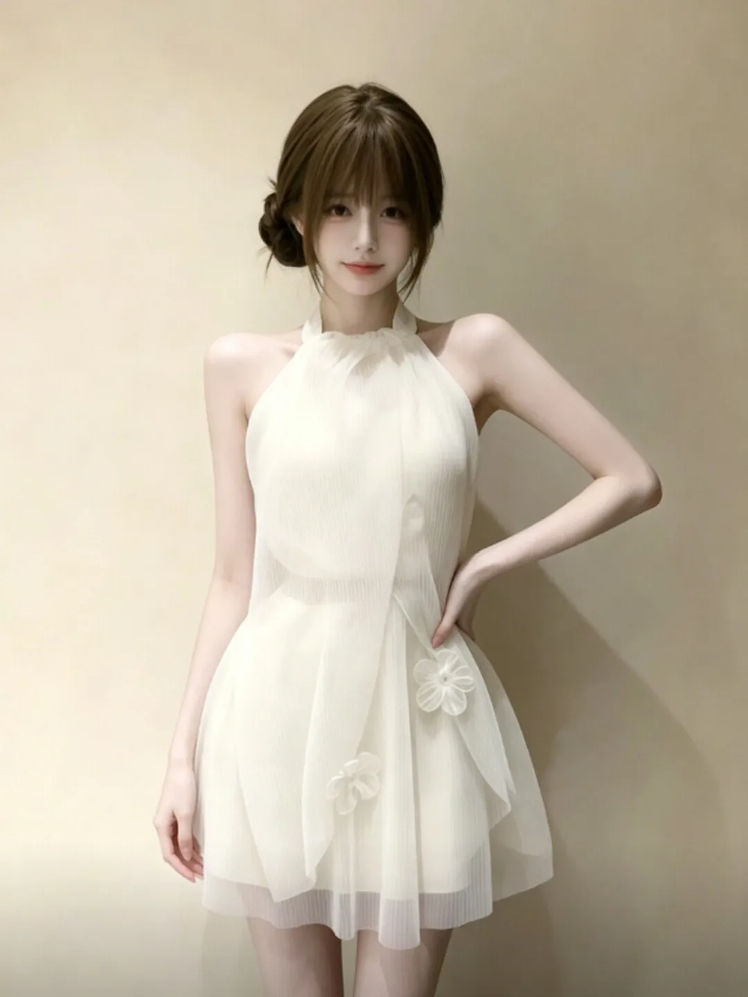 

Gentle Wind Beautiful Fairy Short Skirt Design Sensation Youthful Lovely Dress Summer Cotton No Sleeve round Neck H-Line Wome...
