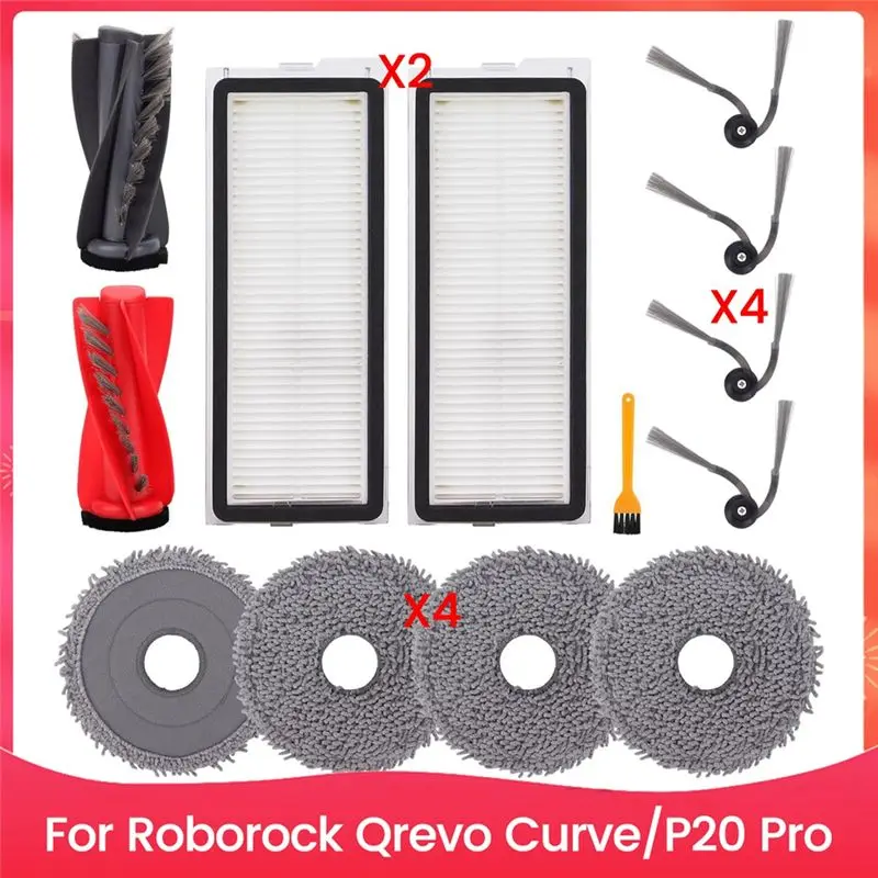ABJN-Replacement Parts For Roborock Qrevo Curve/P20 Pro Robot Vacuum Parts Main Side Brush HEPA Filters Mop Pads