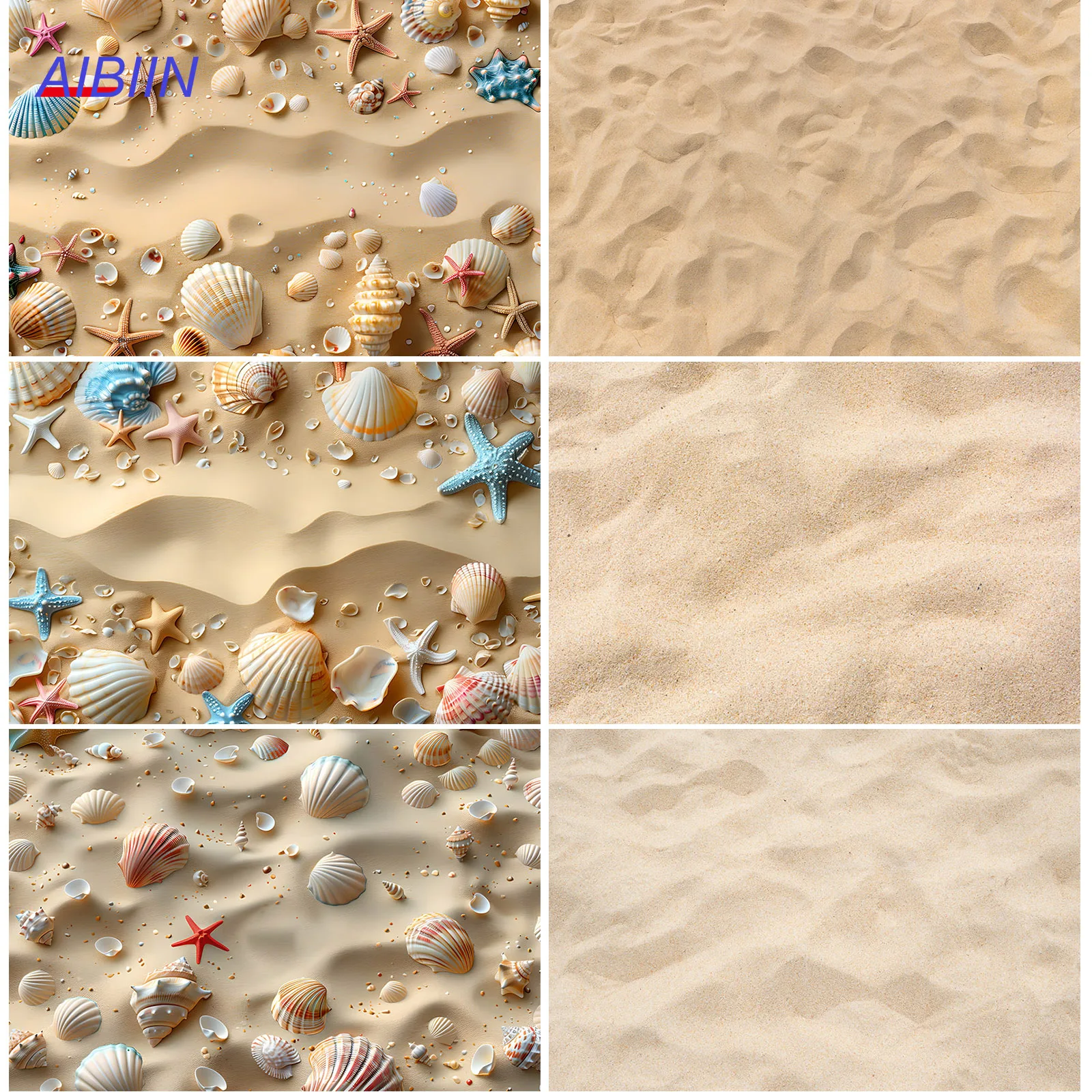 

AIBIIN Summer Sand Photography Backdrop Colorful Beach Shell Starfish Kids Birthday Portrait Background Cake Smash Party Decor