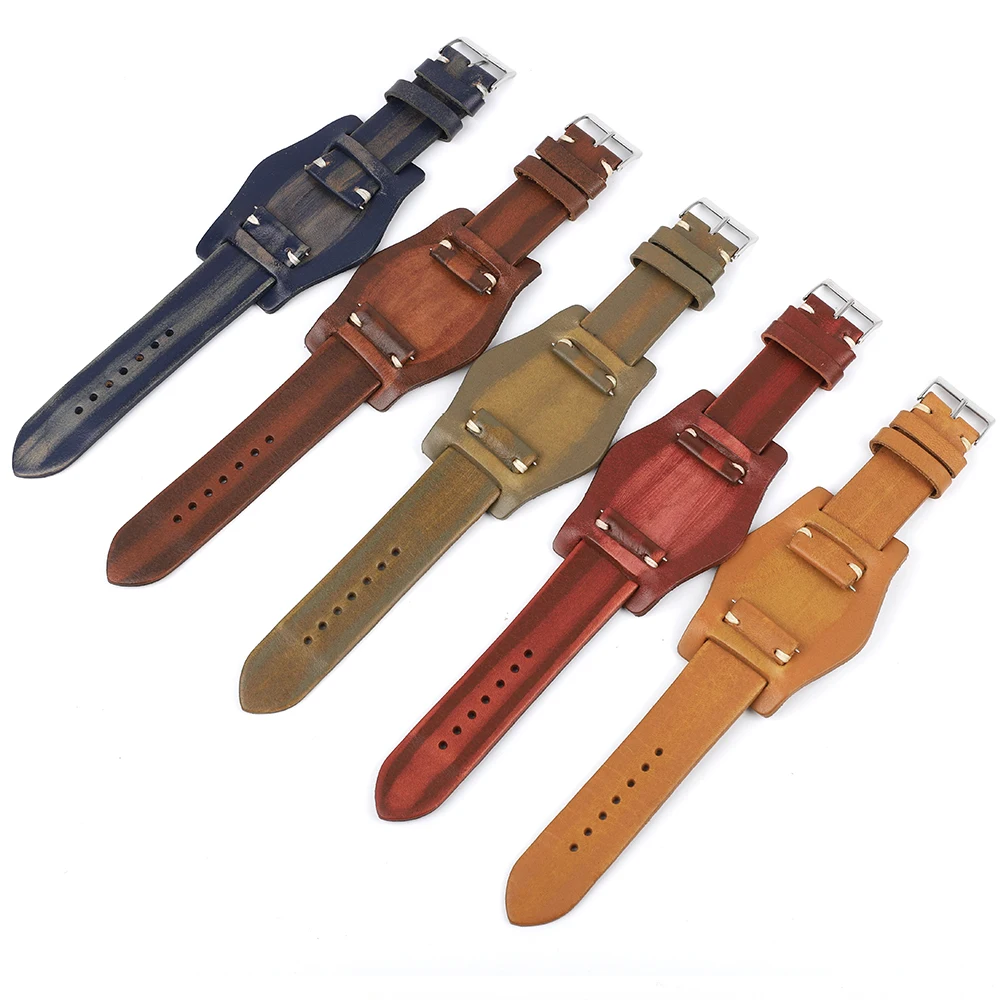 Genuine Leather Watch Band 22mm 24mm 26mm for Fossil Watch Strap with Mat Handmade Stitching Watchband for Men