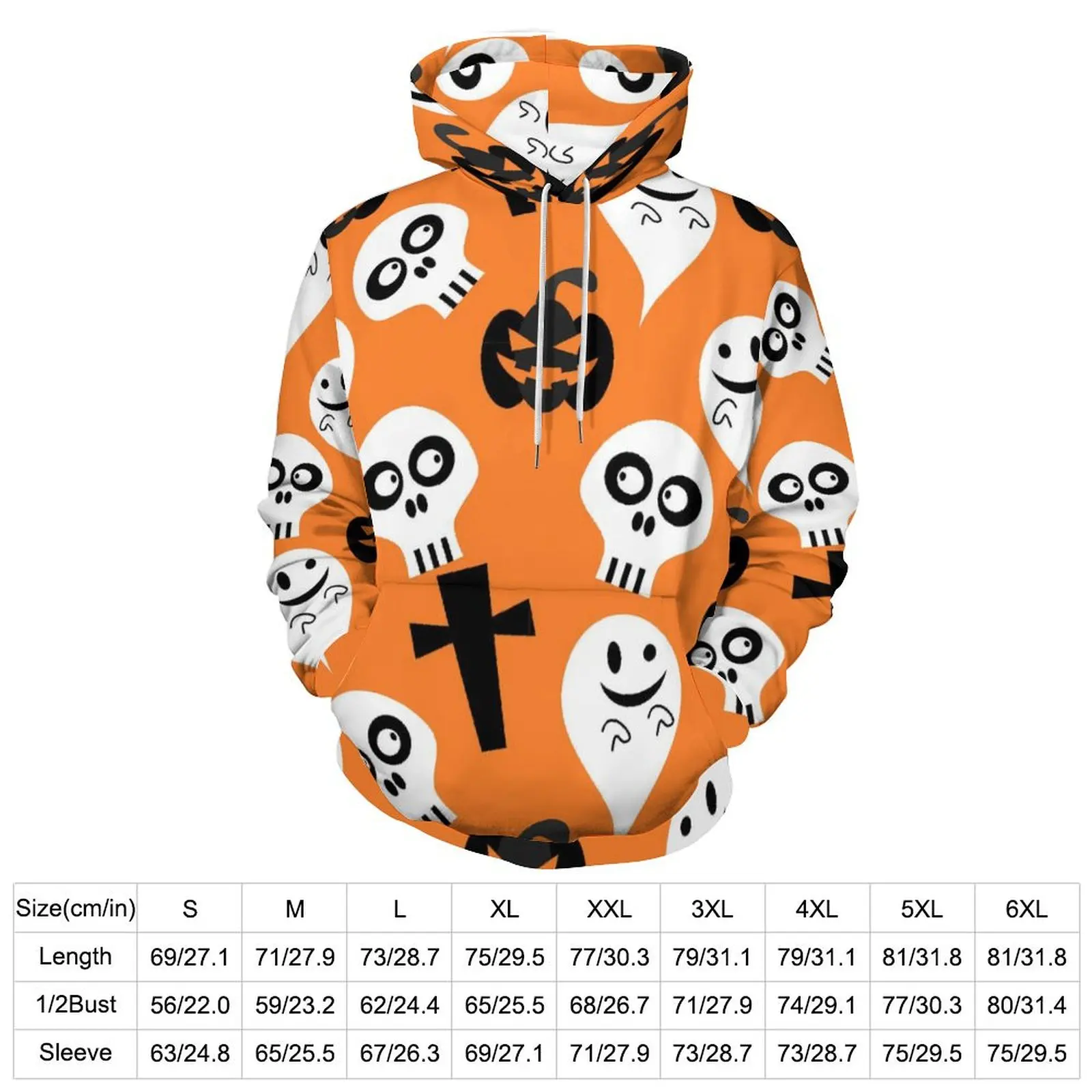 Happy Haunts Print Hoodies Long Sleeve Halloween Ghost Aesthetic Casual Hoodie Winter Hip Hop Oversize Loose Hooded Sweatshirts