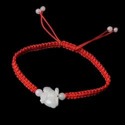 Natural Jade Burma Emerald Rabbit Bead Bracelet Adjustable Bangle Jewellery Fashion Accessories Hand-Carved Woman Customized
