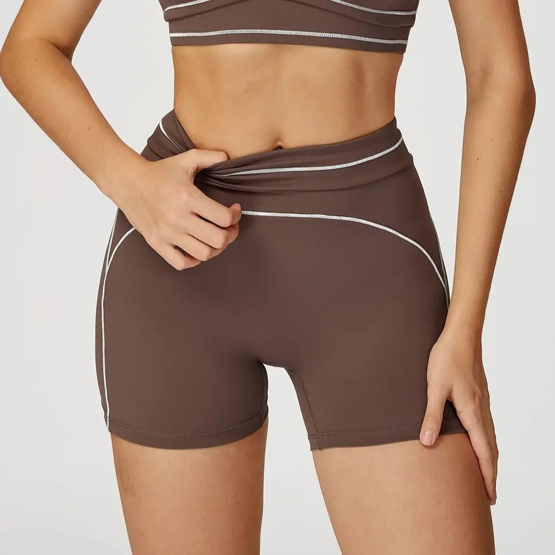 

High Waisted Sport Shorts With Folded Waist Contrasting Head Women's Yoga Shorts Outdoor Running Shorts Women Gym Workout Shorts