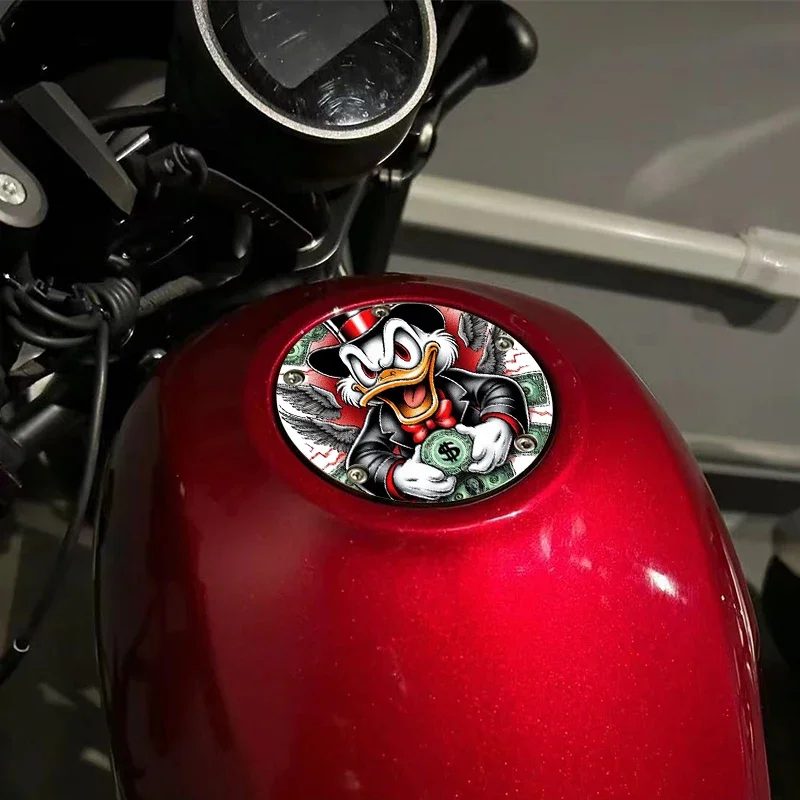 1PC Anime Duck Motorcycle Fuel Tank Cover Stickers Waterproof Motorbike Fuel Tank Cap Oilproof Vinyl Decals Cartoon Decoration