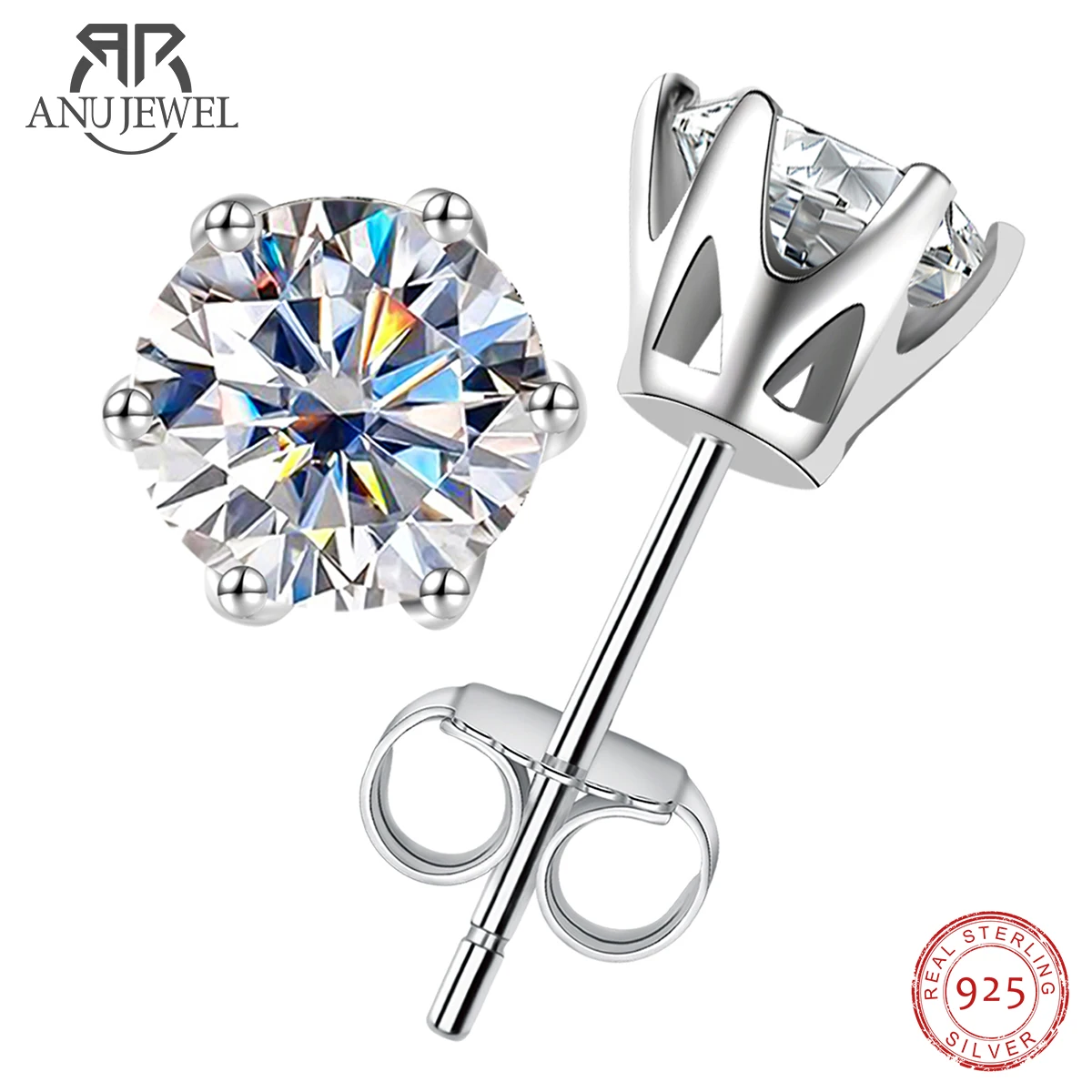 

AnuJewel 0.5ct/1ct D Color Moissanite Stud Earrings 925 Sterling Silver 18K Gold Plated Jewelry With GRA Wholesale