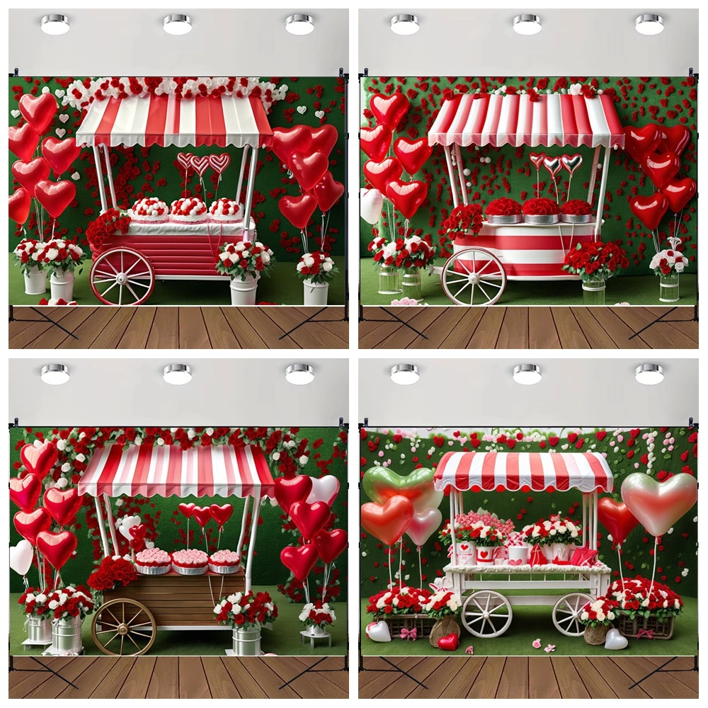 

MOON.QG Women's Birthday Valentine's Day Photographic Background Flower Shop Rose Balloon Backdrop Girl Accessories Wedding Wall