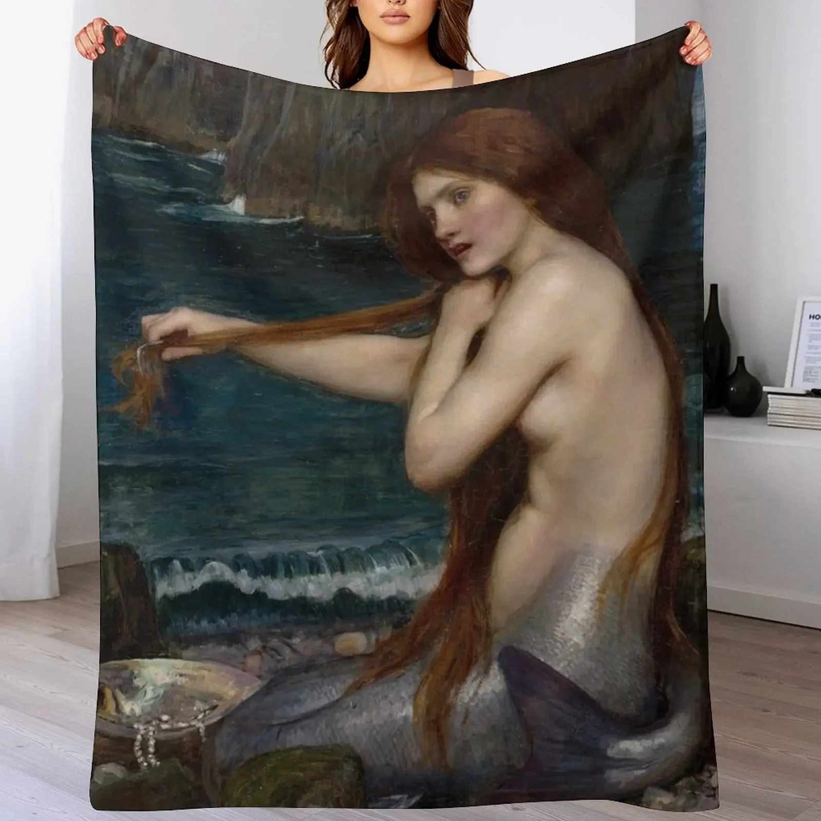 A Mermaid - John William Waterhouse Throw Blanket Summer Cool Breathable Blanket for Sleeping