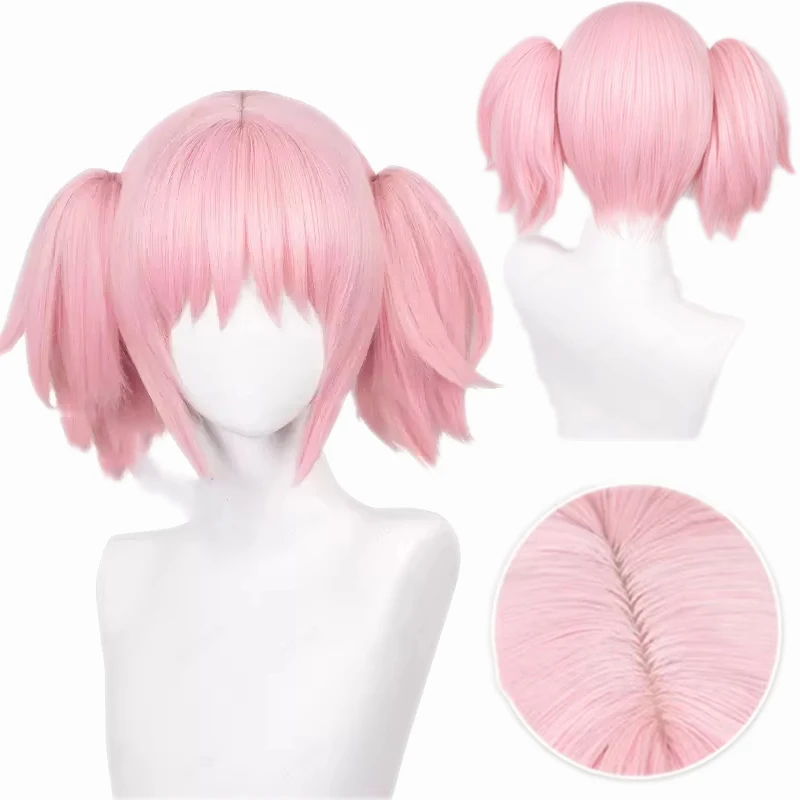 Madoka Kaname Cosplay Perücke Hohe Qualität Rosa Kurze Clip Pferdeschwänze Synthetische Haar Party Anime Cosplay Perücken