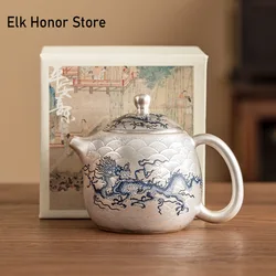 150ml High End Gilded Silver Teapot Japanese Blue White Dragon Egg Pot Tea Making Kettle with Ball Hole Cha Accessories Gift