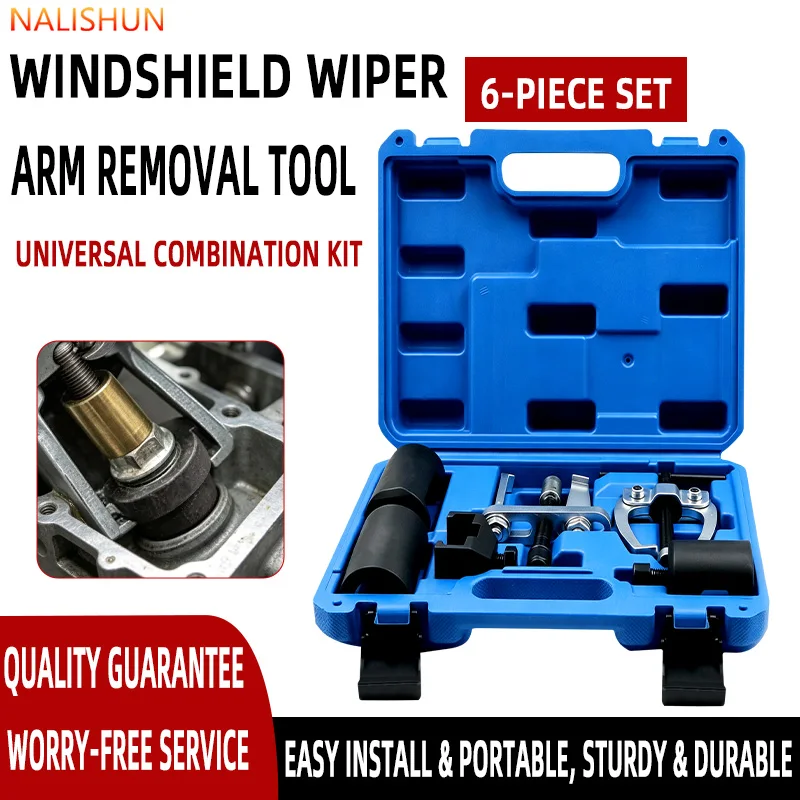 6-Piece Universal Car Wiper Arm Removal Puller Tool Set, Steel Wiper Arm Removal Extractor, with Portable Storage Toolbox, Suitable for Most Car Models, Professional Auto Repair Tools